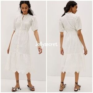 💋Anthropologie white eyelet midi dress.